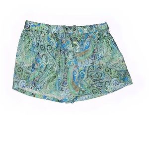 ZARA GREEN PAISLEY PRINT SILKY DRAWSTRING SHORTS